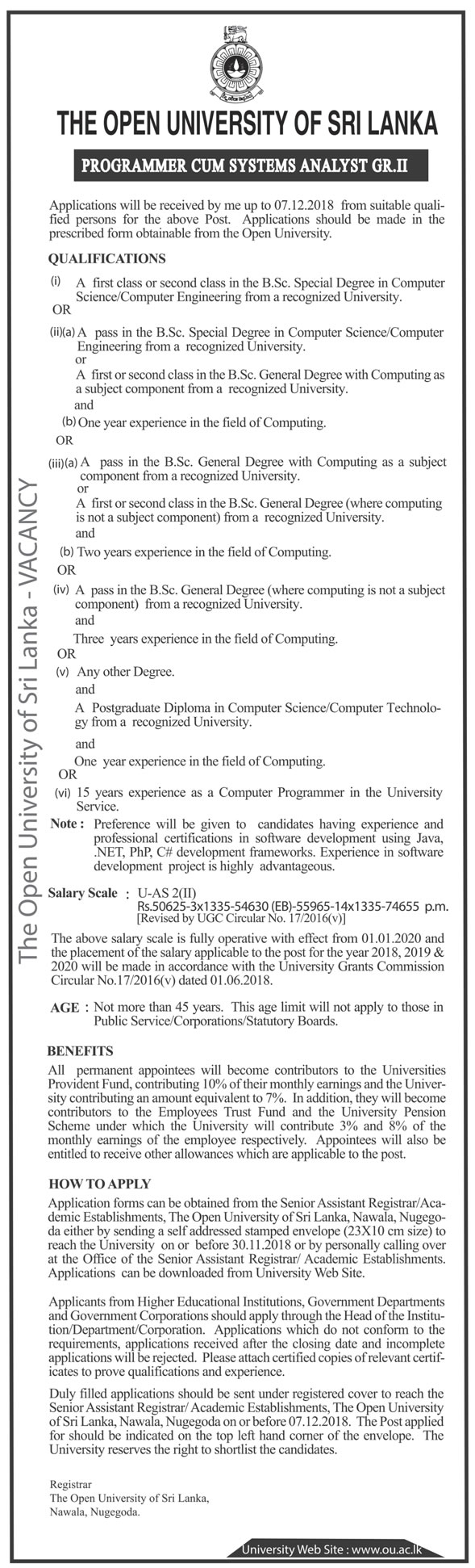 Programmer / System Analyst - The Open University of Sri Lanka